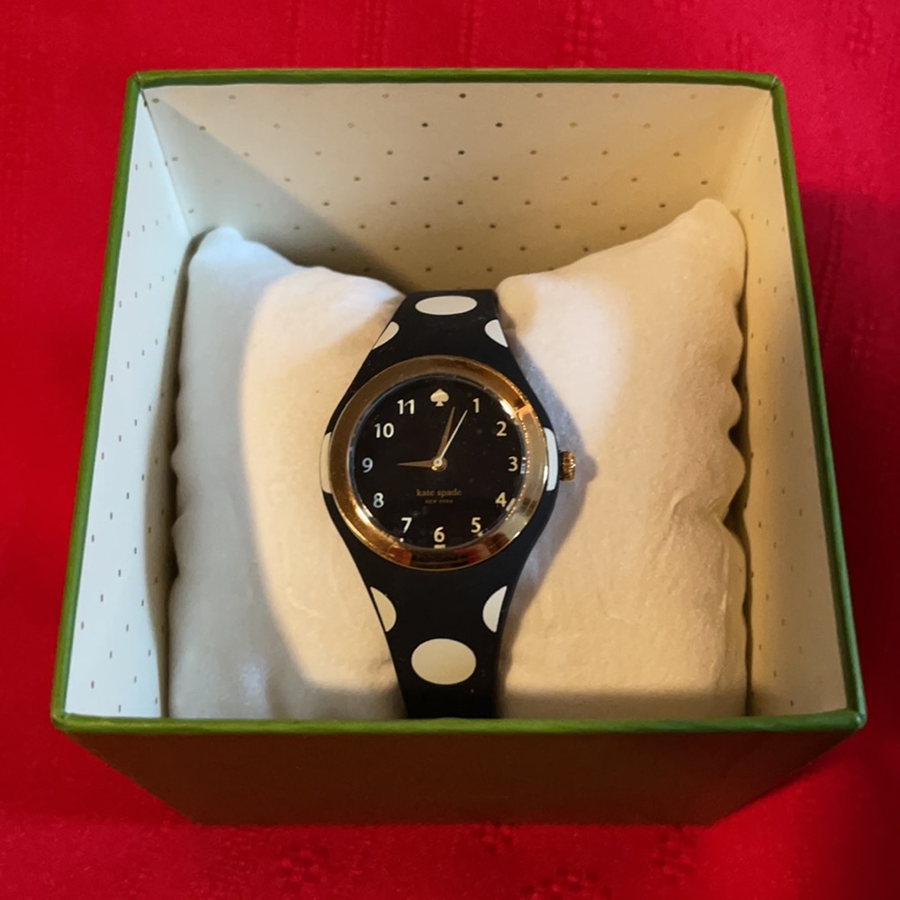 NEW KATE SPADE BLACK WHITE POLKADOT SILICONE WATCH - Picture 16 of 16